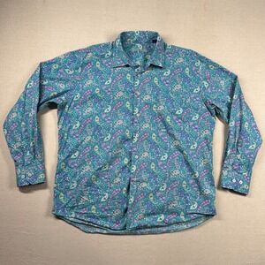 Alan Flusser‎ Shirt Mens XL Paisley Print Preppy Loud Colorful Untuck Bright